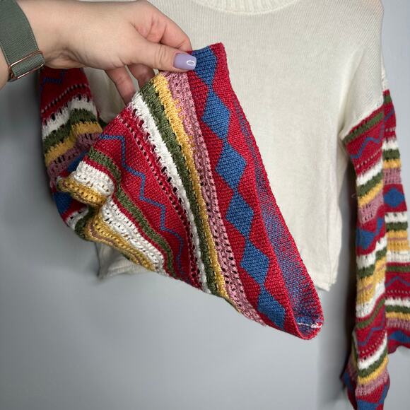 Altar'd‎ State Women's Crew Neck Striped Bell Crochet Sleeve Sweater Size Small - Picture 3 of 6